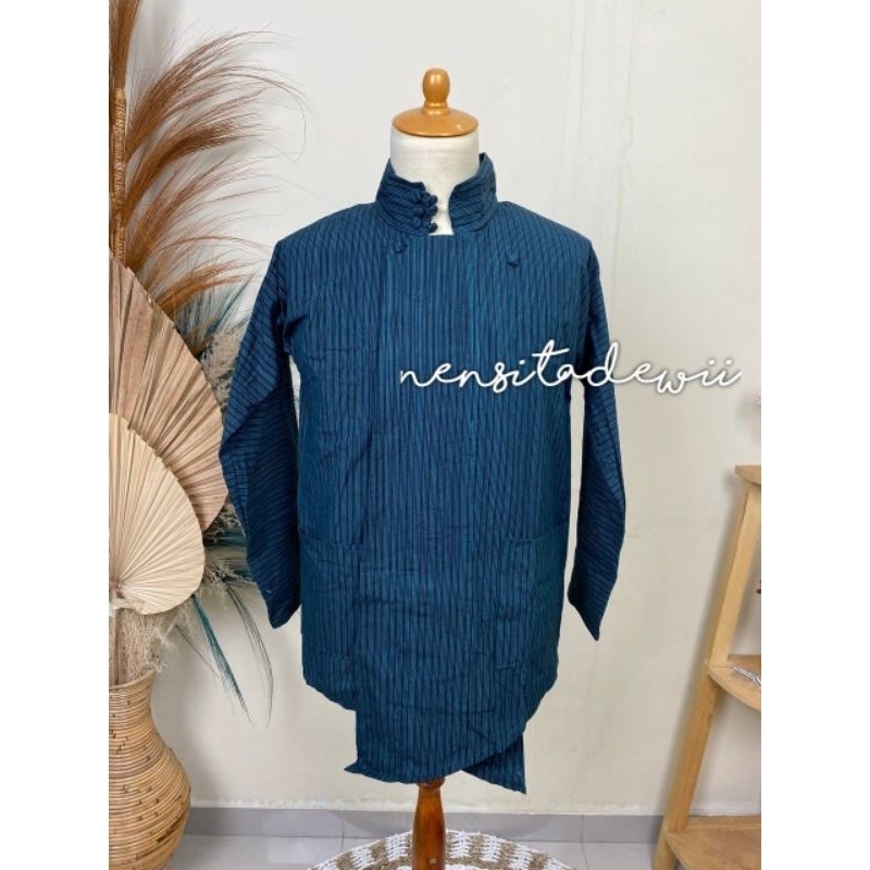 LURIK [Hijau] Surjan Lurik / Baju Jawa Lurik - Premium, Katun Prasojo