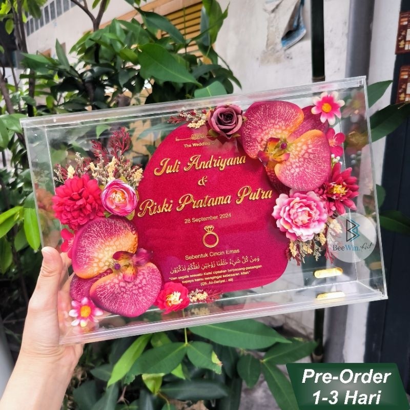 Mahar Uang Murah, Mahar Pernikahan Full Set Akrilik (20cm x 30cm) + Box + Bunga + Free Replika Emas 