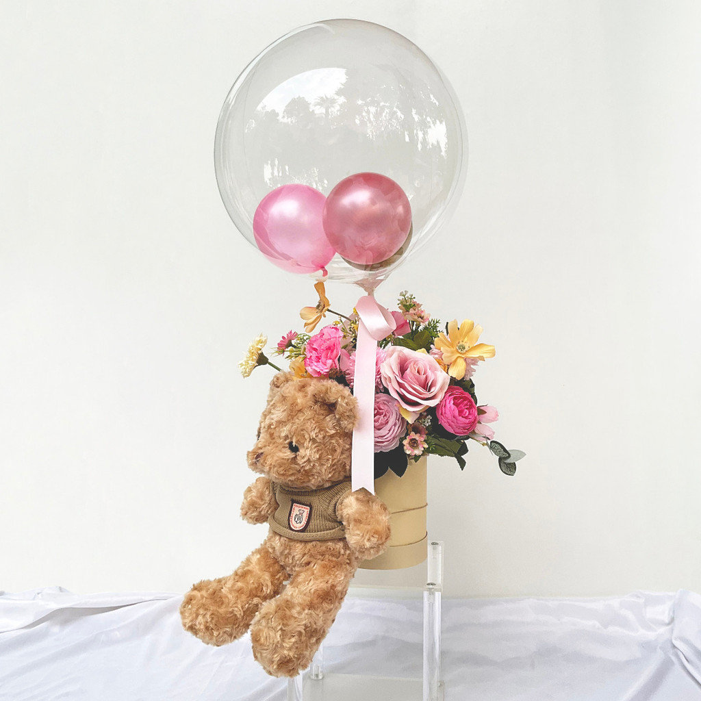 Hadiah Valentine Kado Anniversary Flower Bouquet Boneka Beruang Teddy Bear Mr Cuddle Buket Bunga Bal