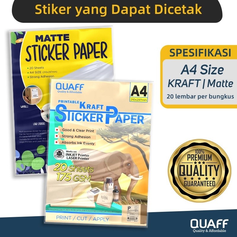 

Promo A4 Stiker Matte / Kertas Stiker Label Kraft 175GSM (20 lembar per bungkus) dS-84