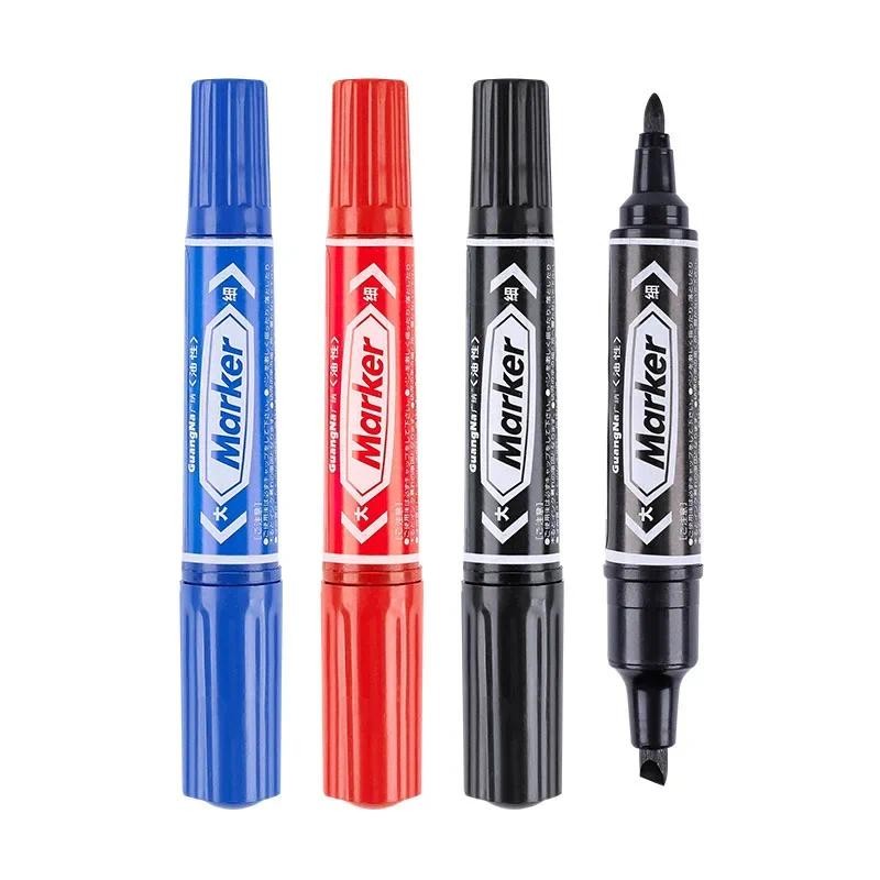 

3pcs Waterproof Permanent Marker Pens Two Nibs Oil Ink No Fade Signature Pen for Paper Metal Glass Black Blue Red Marking