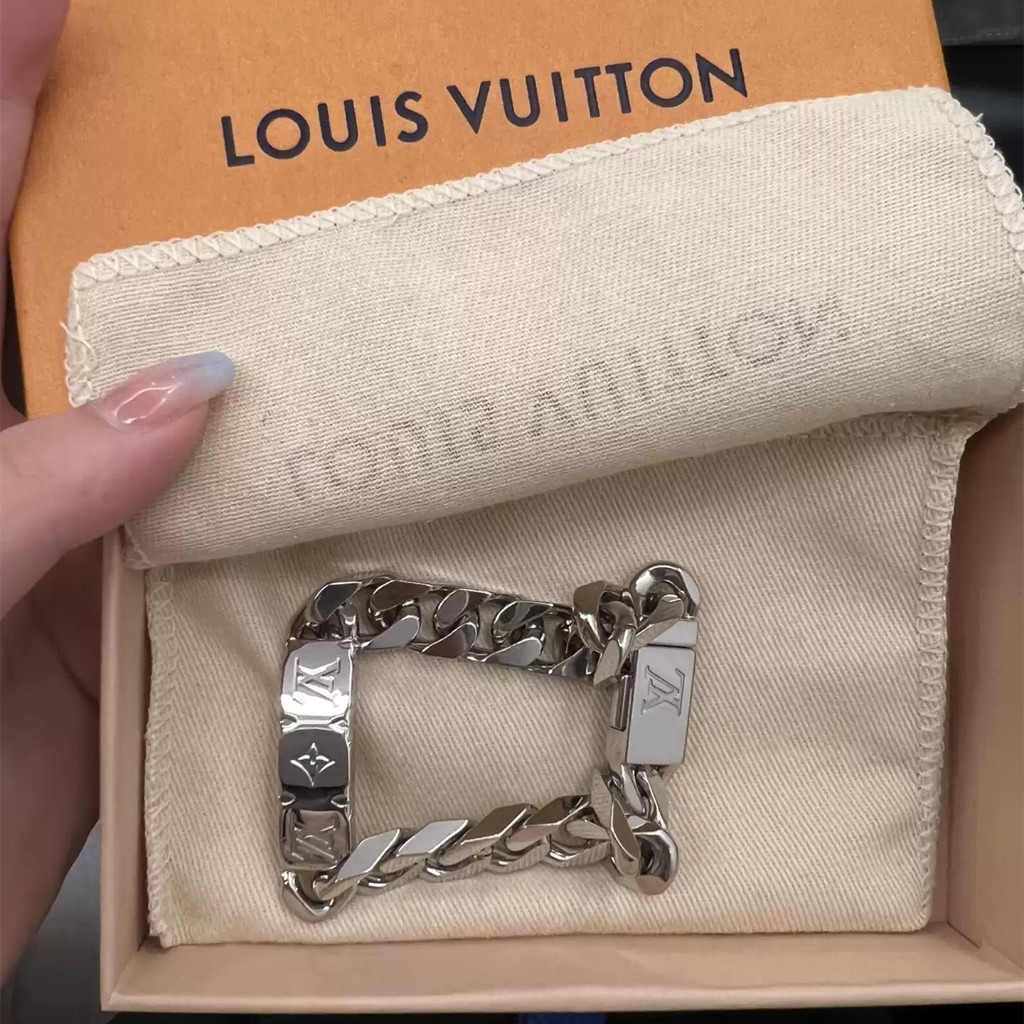 【bekas asli】（ M00270）Gelang rantai berukir pola Louis Vuitton MONOGRAM/gelang perak Kuba