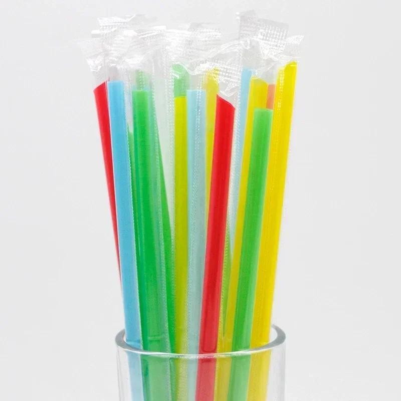 1000pcs Colored Disposable Fine Straws Commercial Food Grade Transparent Plastic Independently Packa