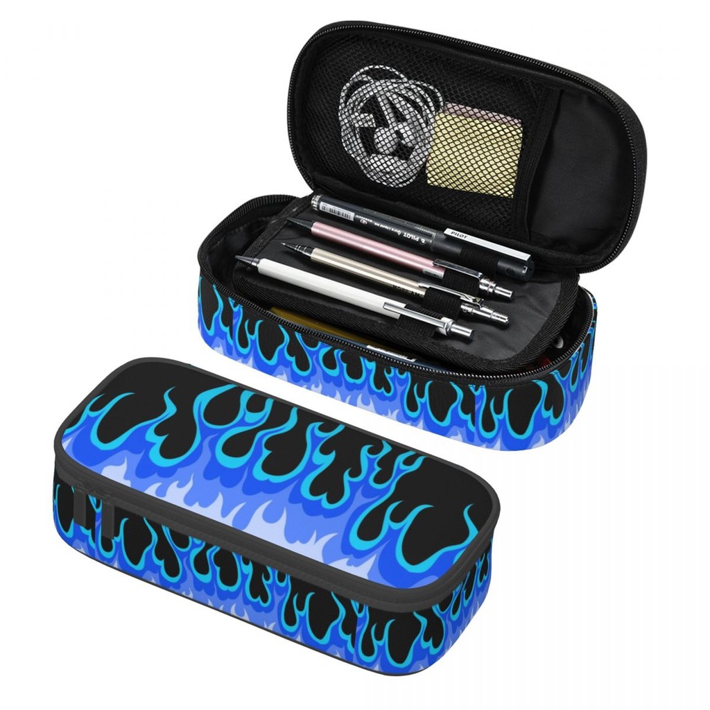 

Customized Blue Hot Fire Racing Flames Korean Pencil Cases Girls Boys Big Capacity Pencil Box Students Stationery