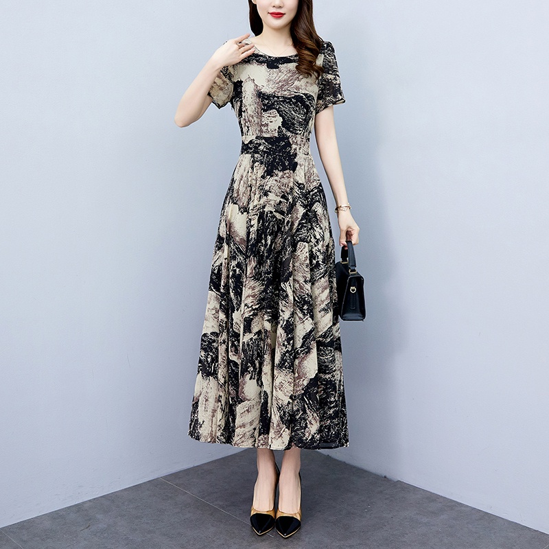 Gaun V-Neck  Sifon Motif Bunga Batik Baru/Casual Dress Korea Style