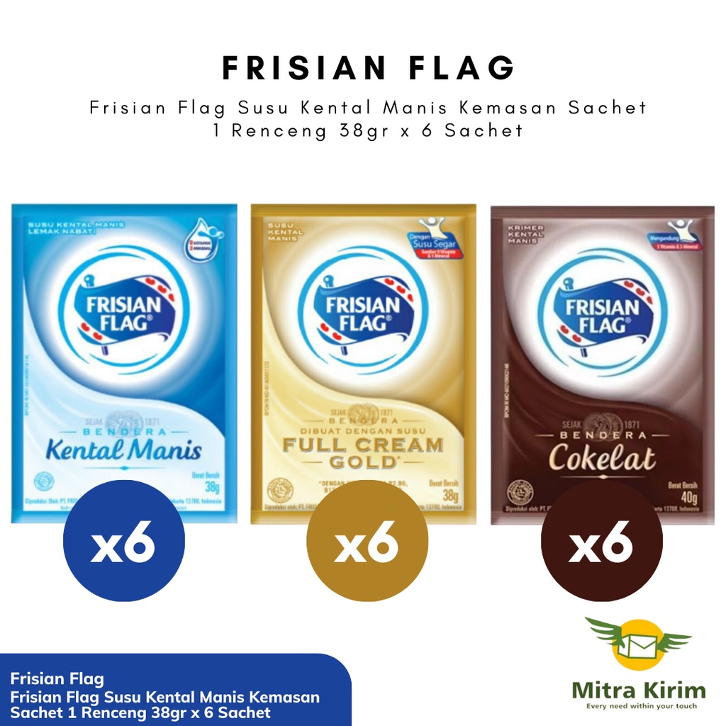 

Frisian Flag Susu Kental Manis Sachet 1 Renceng 38gr x 6 Sachet