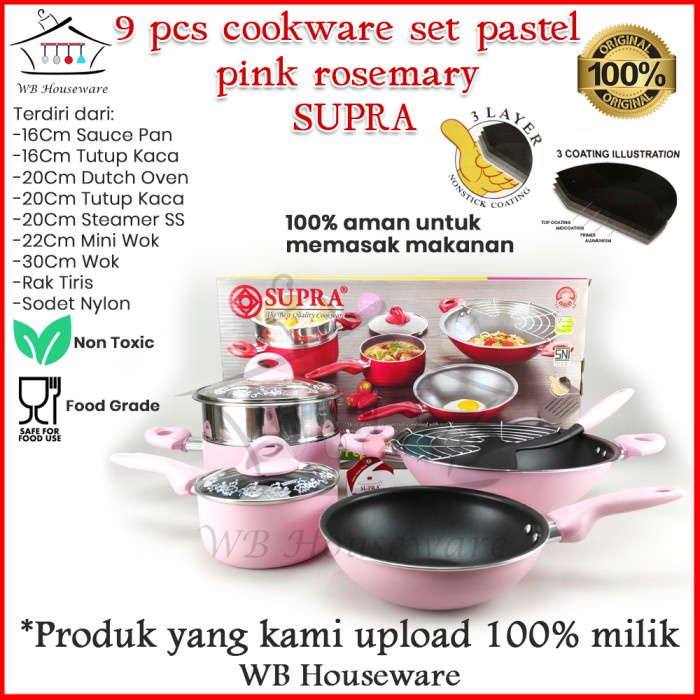 ✨LARIS✨ -Panci Set supra 9pcs pastel pink Cookware set 9pc Supra Rosemary