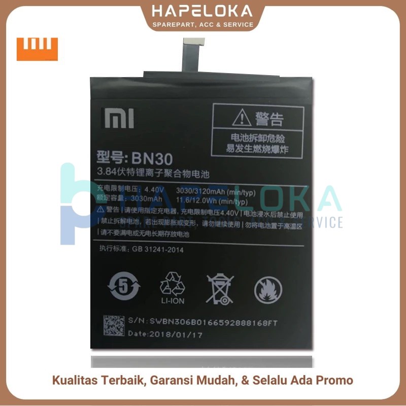 BN30 Baterai Xiaomi Redmi 4A - Batre Battery BN-30 ORI
