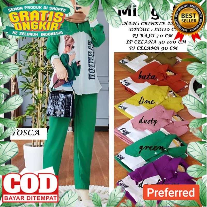 KOREAN STYLE OOTD TRENDY TERBARU /Setelan Minigo Crinkle Sablon Wanita Terbaru 2022 Kekinian Set Ray