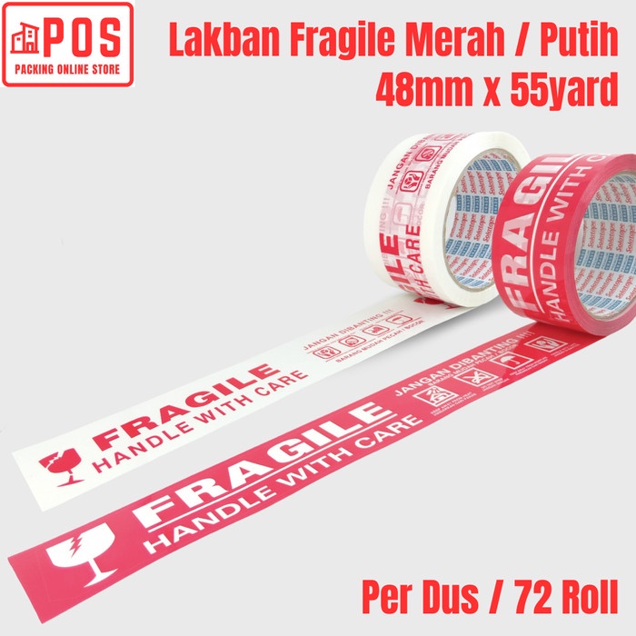 

1 Dus Lakban | Lakban Fragile Merah / Putih 48mmx55y | Solatape