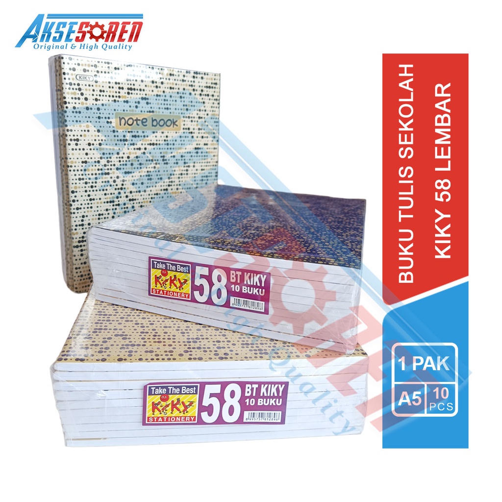 

Aksesoren Buku Tulis Sekolah Kiky Notebook 58 Lembar [1 Pak/10 Buku/A5] / Write Book Kiki [1 Pack] / Buku Kwarto Motif Buku Kecil