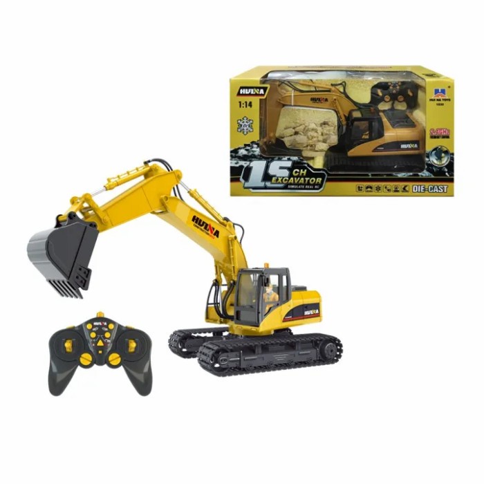 Miniatur Alat Berat Huina 1535 RC Excavator Metal Bucket 1:14 Remote Control 15ch Toy And Hobby Coll
