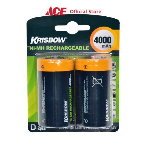 Krisbow Set Baterai Rechargeable Size D 4000 Mah 2 Pcs