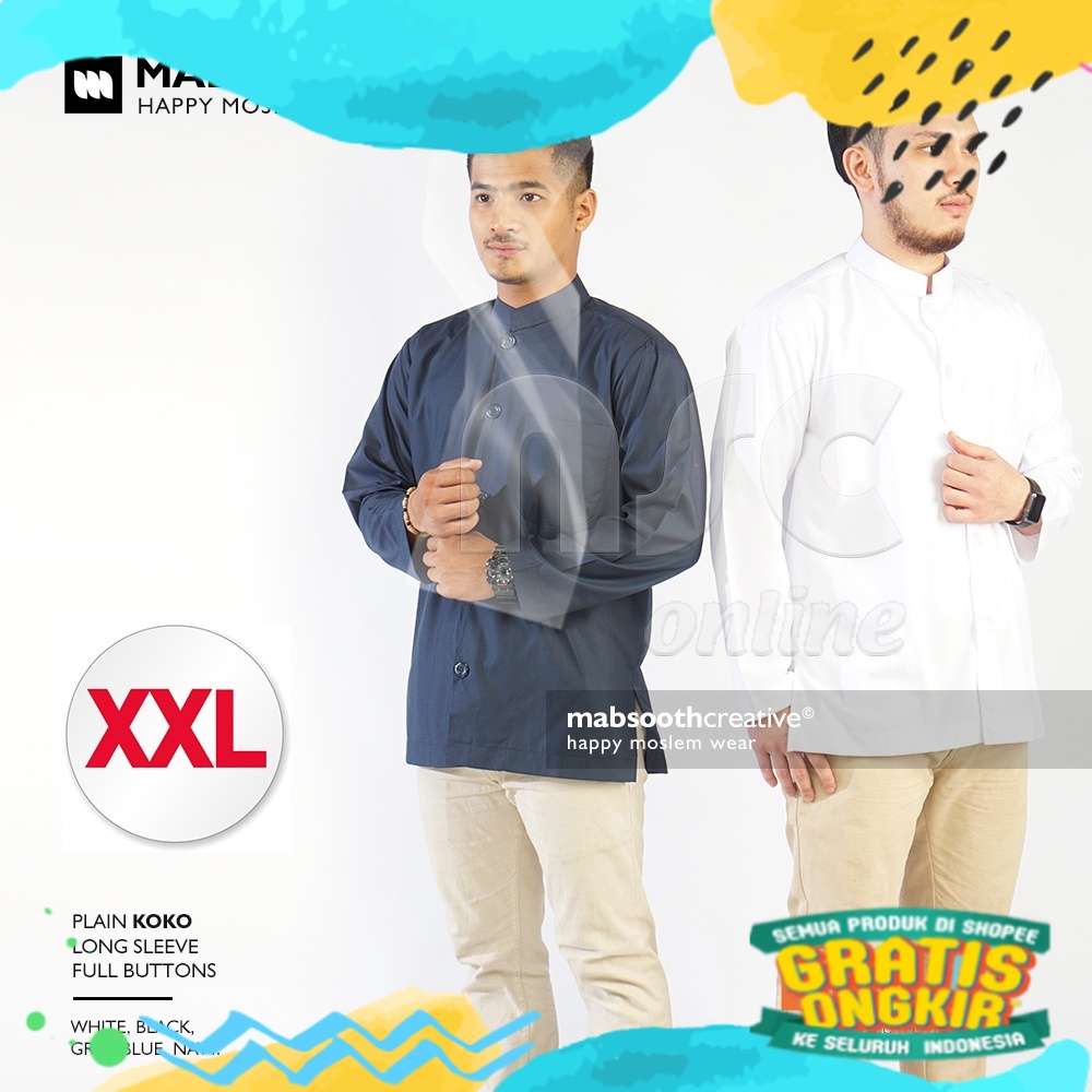Baju Koko Muslim Pria Dewasa Lengan Panjang Ukuran Besar / Jumbo / Big Size/ biru telur asin