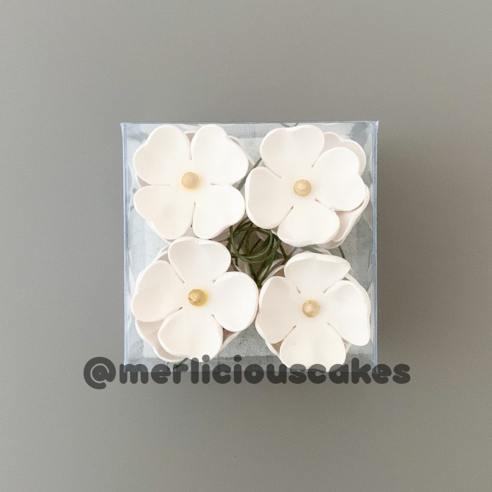 

wasitastore [Promo Murah] Four Petals White Bunga Gumpaste Flower Cake Kue Topper