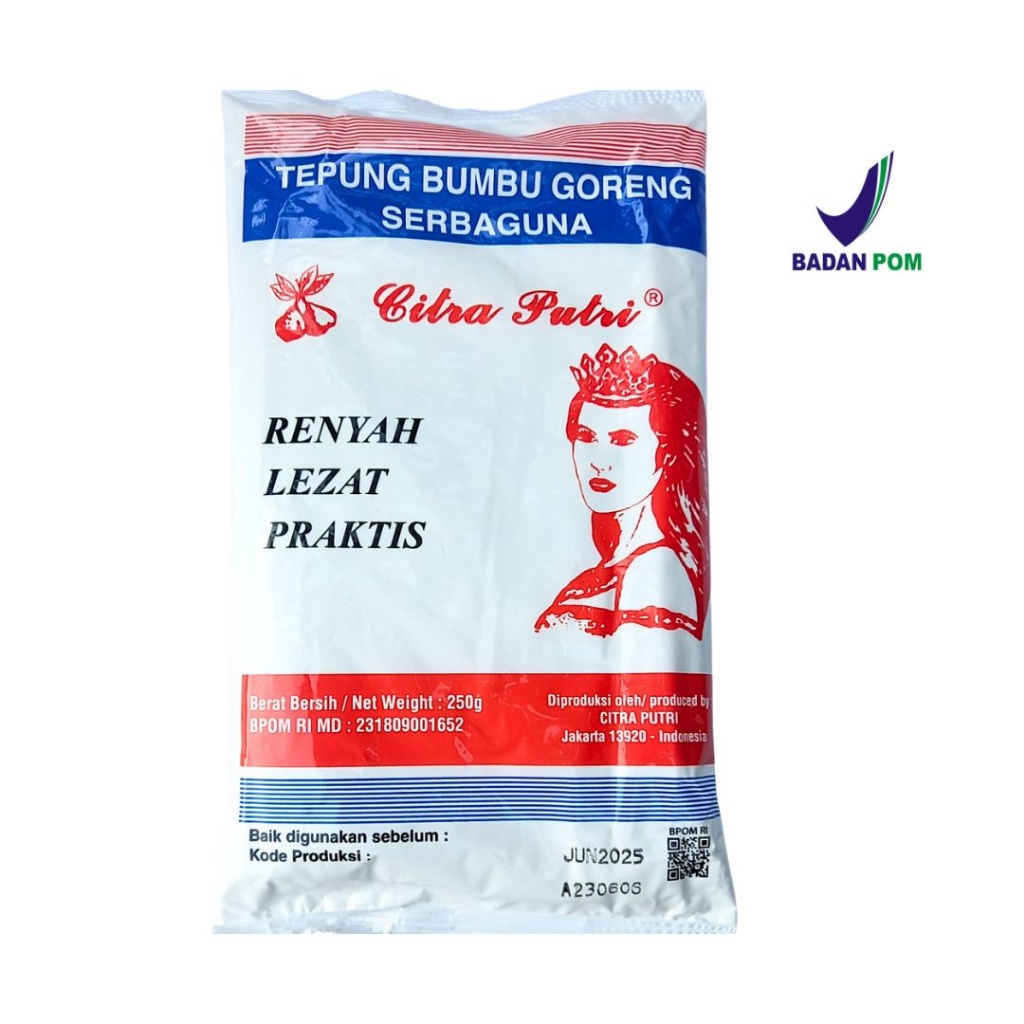 

Tepung Citra Putri 250gr Halal / Tepung Bumbu Goreng Ayam Crispy Serbaguna
