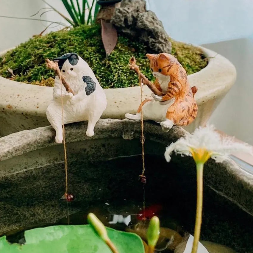 Ornamen Kucing Mancing Fish Tank Lansekap Dekorasi Aquarium Memancing Kucing Ornamen