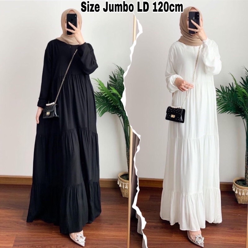 SC Gamis Jumbo Gamis Polos Ruffle Gamis Hitam Rayon Premium LD 120 cm