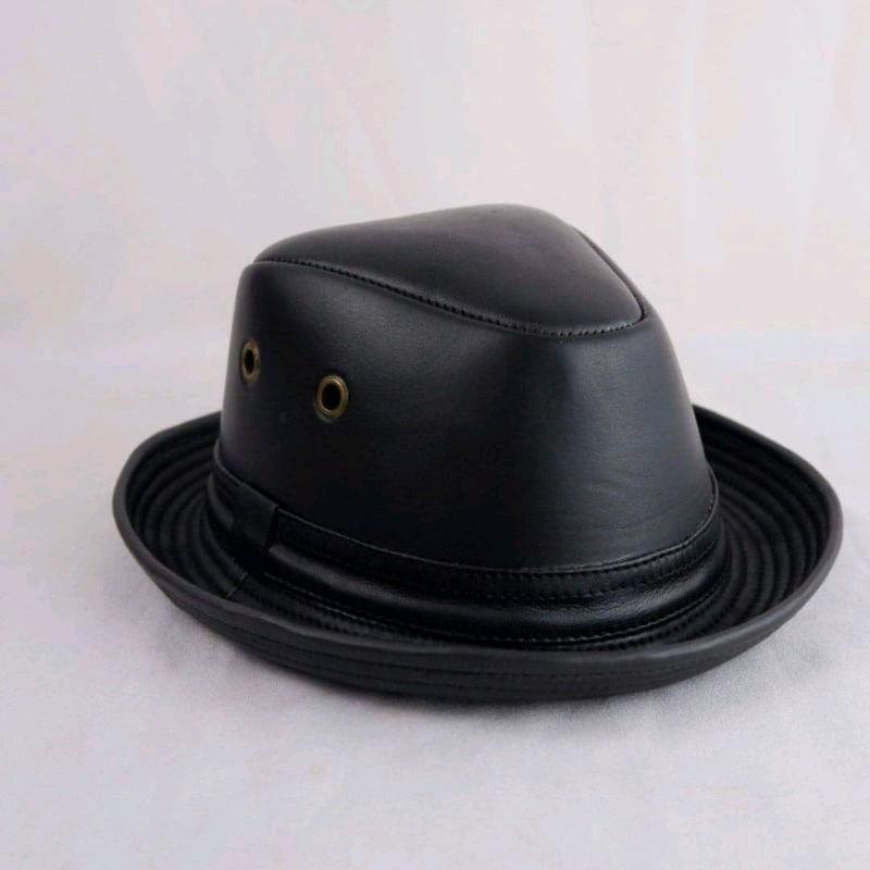 Topi Tompi Kulit Asli Fedora Gagah Mewah Hitam Polos Musim panas Topi Bisbol Baret Koboi Pria Wanita
