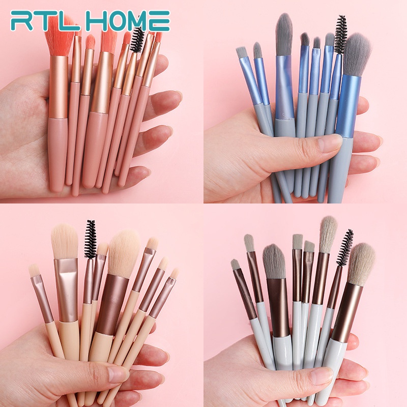 RTL Kuas Set Make Up 8pcs Pouch Set Mini Travel Make Up Brush Cosmetic Brush Make Up Tools Paket Kuas Makeup Mini Travel Beauty Tools