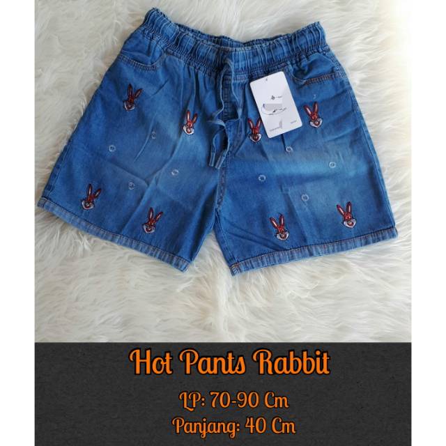 JEANS HOT PANTS RABBIT CELANA PENDEK WANITA BORDIR KELINCI/KEKINIAN VIRAL POPULER TERBARU