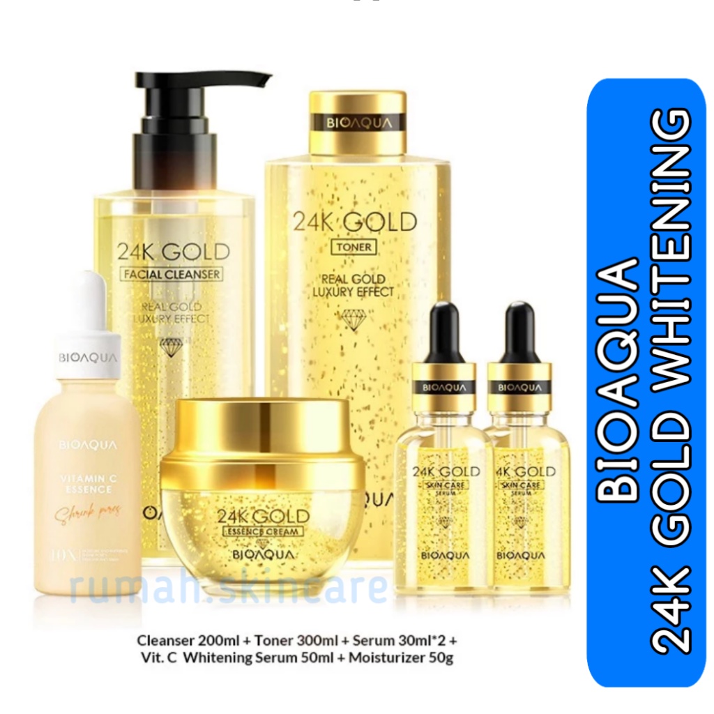 BIOAQUA 24K Gold Facial Kit paket skincare (Gold Toner 100ml+Gold Serum 100ml+Essence Cream 50g) BPO