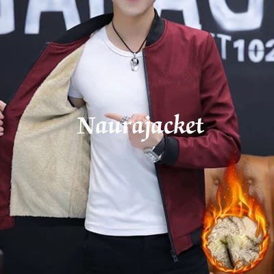Naurajacket/Jaket motor pria hangat/jaket pria beludru hangat - Maroon, M