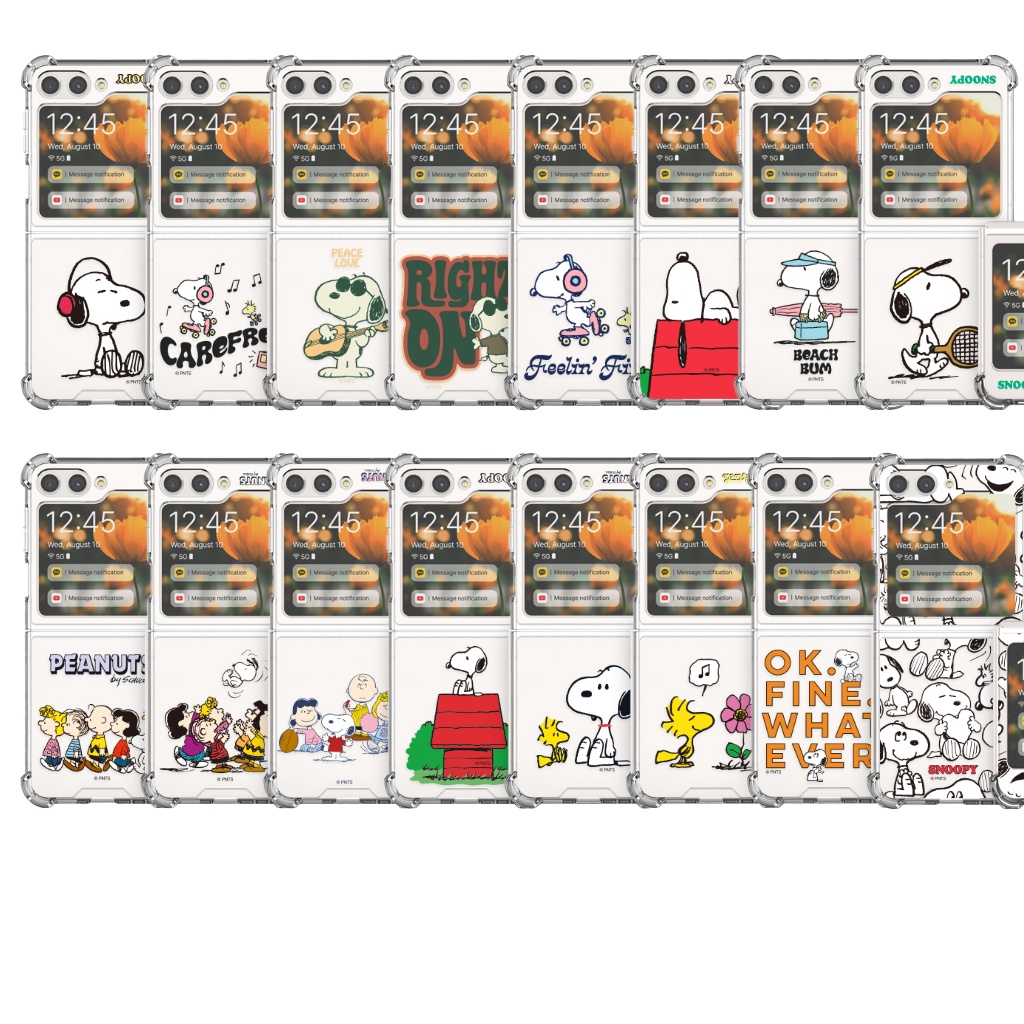 PEANUTS Snoopy For Galaxy { Z Flip5 }{ Z Flip4 } Phone Case Clear Bumper Air Cushion Official Korea