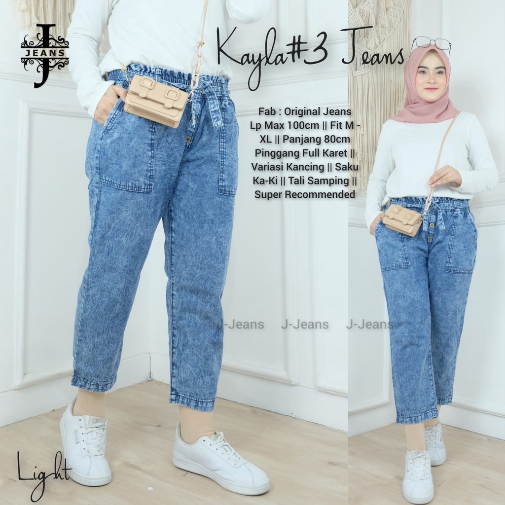 CS - Celana Jeans Terbaru KAYLA #3 / Celana Baggy Jeans Kancing Snow High Waist dengan Tali Gesper