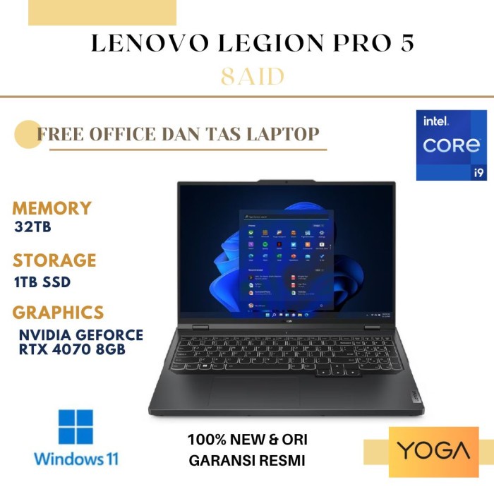 Legion 5 PRO 8AID I9-13900HX/16G/SSD 1T/RTX 4070 8G/W11 OHS 2021