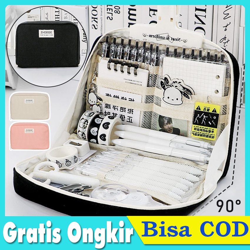 

Kotak pensil Korea sederhana kanvas siswa Jepang kapasitas besar kotak penyimpanan fungsional multi-layer bernilai tinggi