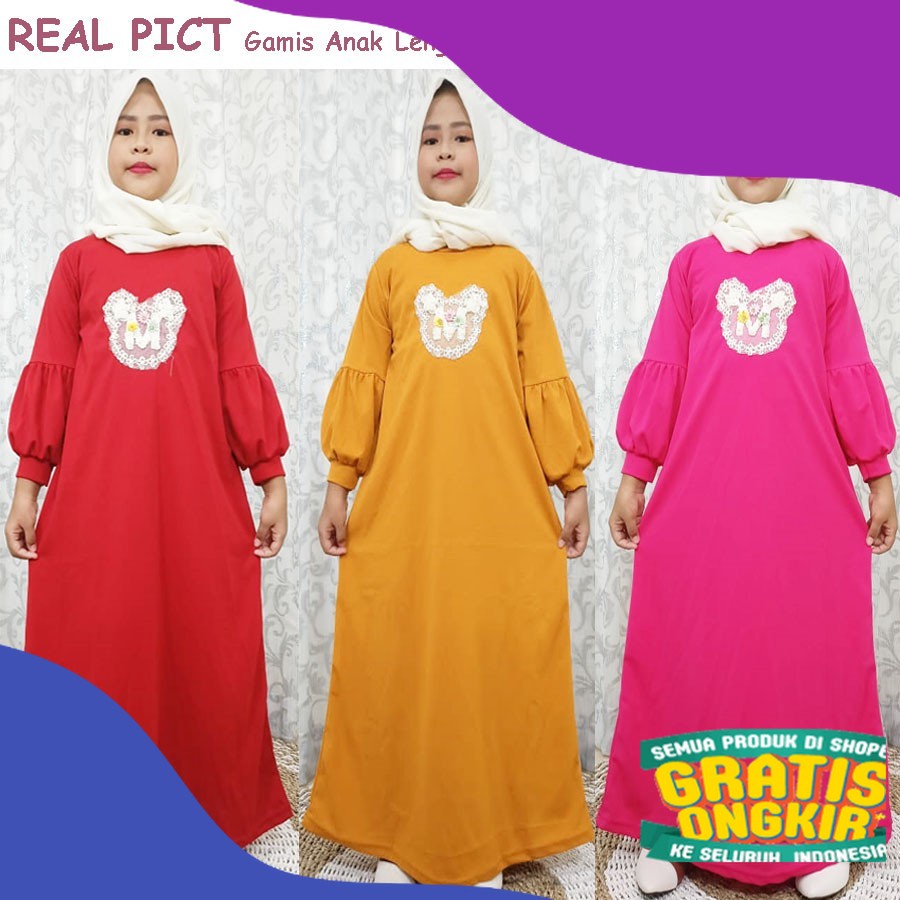 GAMIS ANAK LENGAN TEROMPET TEMPELAN RENDA MICKI CARLINA/ Kuaitas bagus