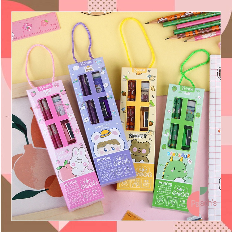 

PEACHs - S5989 Set Alat Tulis 5 In 1 / Set Alat Tulis Kartun / Set Alat Tulis 5 In 1 Lucu / Set Alat Tulis Anak Motif Kartun