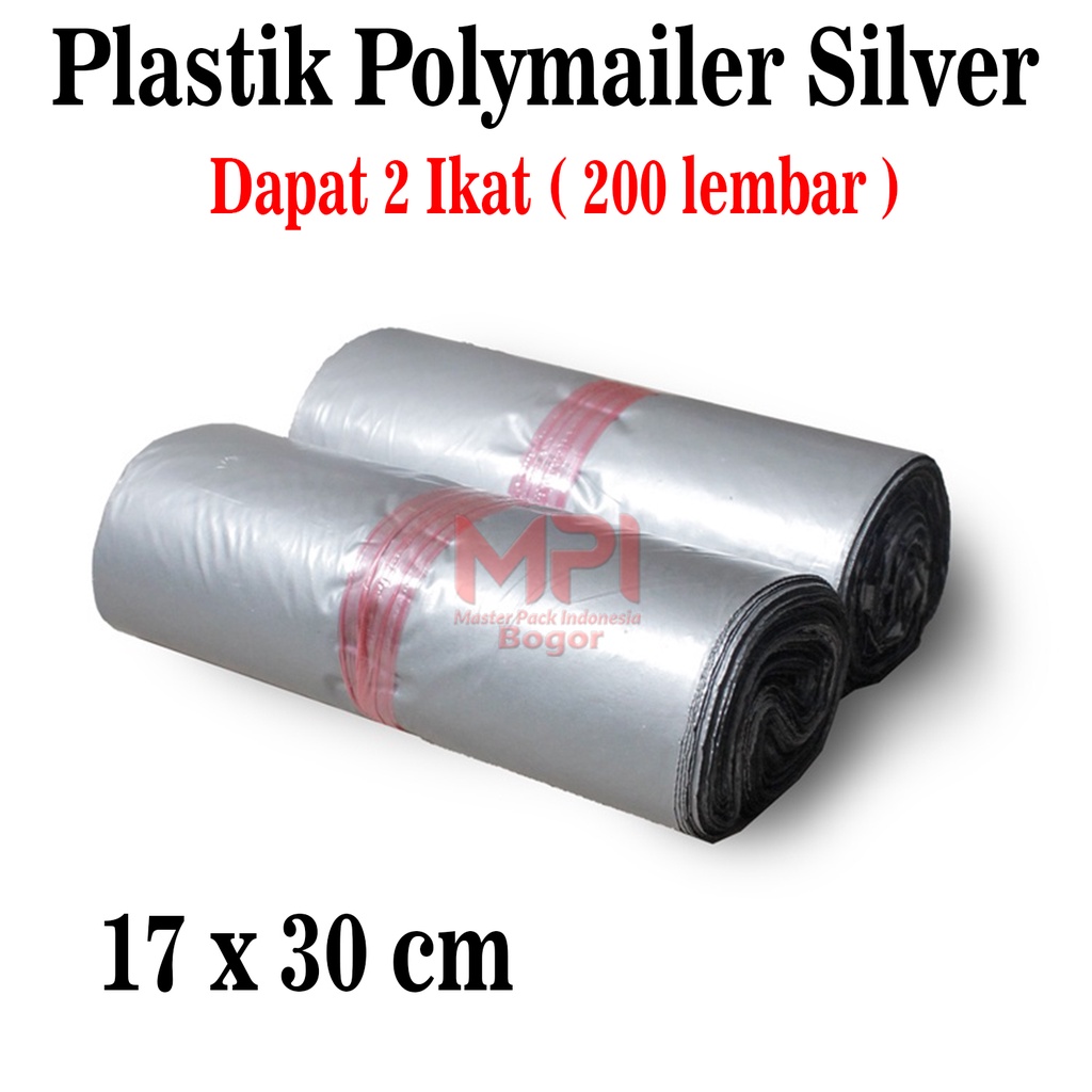 

2 IKAT [ 200 LEMBAR ] Plastik polymailer silver 17 x 30 cm - packaging Kantong Amplop - Master Pack Indonesia Bogor