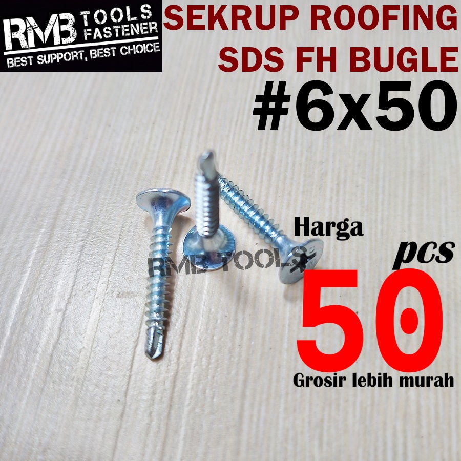 6x50 Sekrup Roofing SDS FH Panjang  5cm 6 / Sekrup SDS Baja Ringan FH 6 x 5 cm