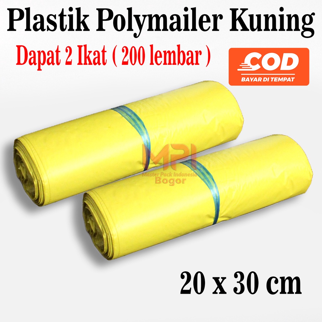 

2 IKAT [ 200 LEMBAR ] Plastik Polymailer Kuning 20 x 30 cm - packaging Kantong Amplop - Master Pack Indonesia Bogor