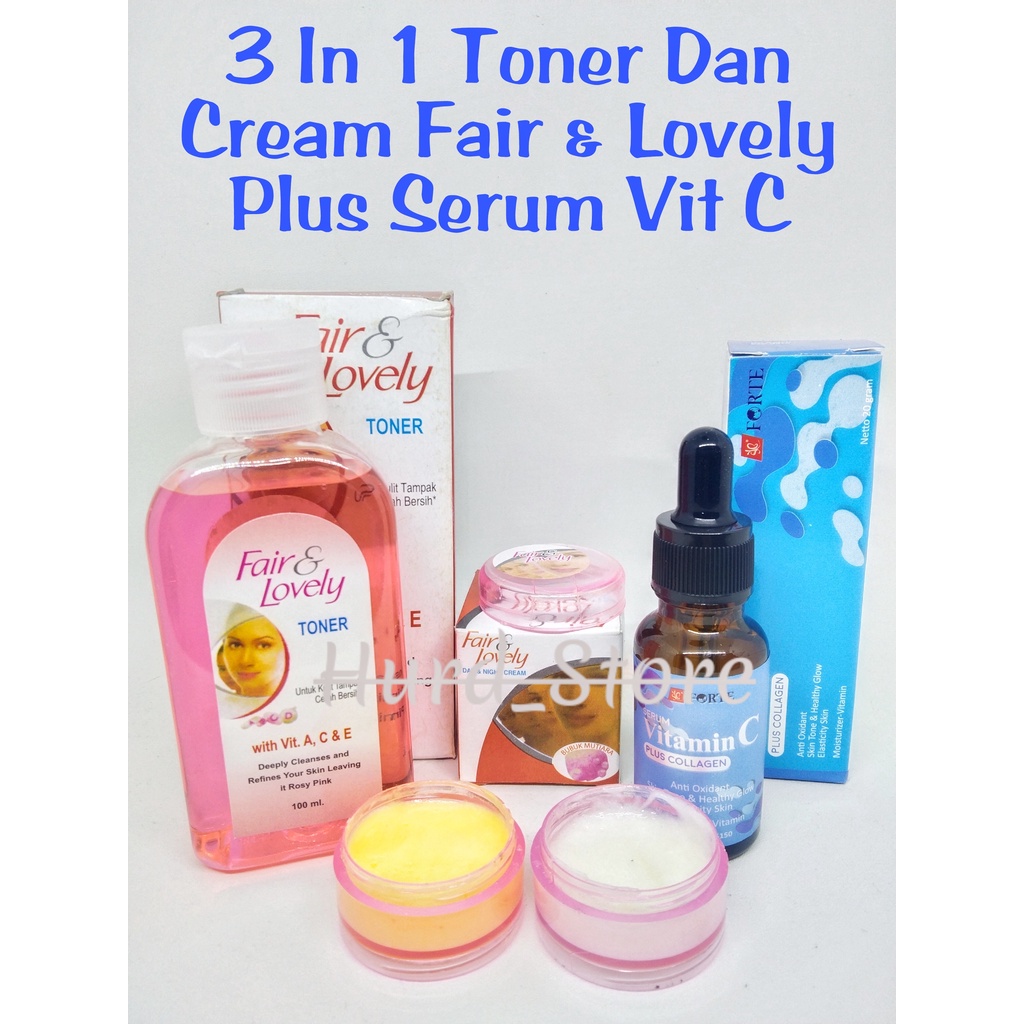 Hurd Store Paket 3 in 1 Glow And Lovely Plus Serum Forte Vit C - Toner Fair and Lovely -Cream Siang 