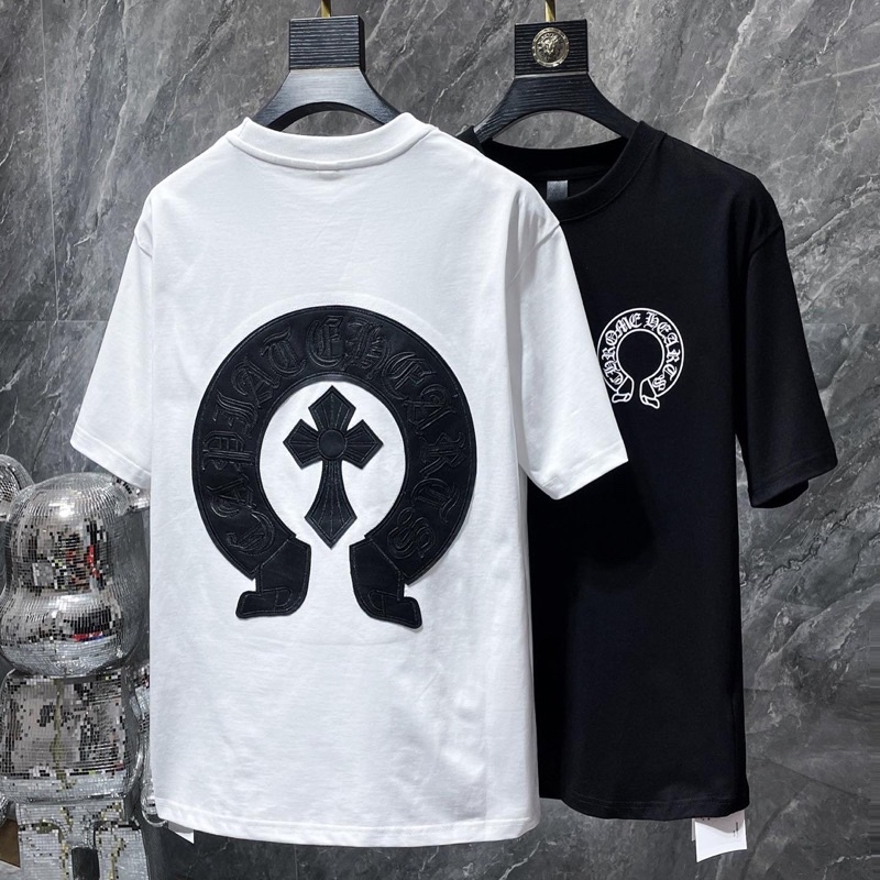 [ZS] Baju Kaos Pria Oversize Hitam Putih Chrome Hearts Cross Tee