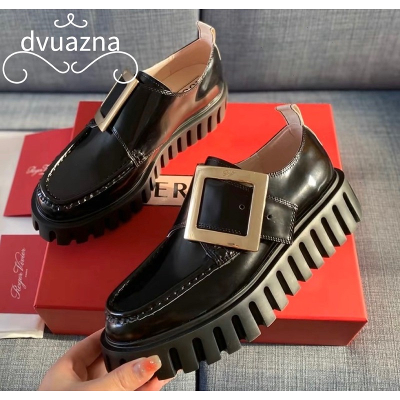 Genuine Roger Vivier/RV Viv' Go Tick metal belt head (belt head Rhinestone) slipper coloured leather