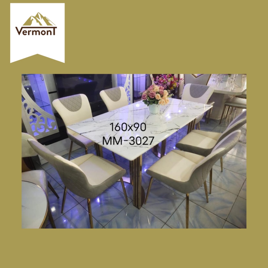 Meja Makan Marble Gold Grey (3027)