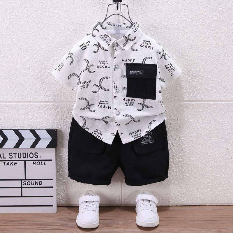 Kiddos - Set HEM Anak Cowok Lengan Pendek Celana Pendek Umur 0 1 2 3 4 5 Tahun Setelan Kemeja Baby B