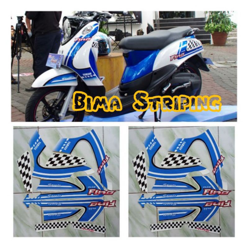 Stiker striping list body motor full set fino sporty karbu 2012 putih biru