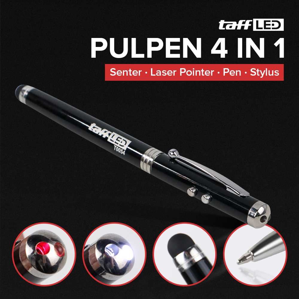 Pulpen 4 in 1 Senter Laser Pointer Pen dan Stylus Tinta Hitam - TaffLED