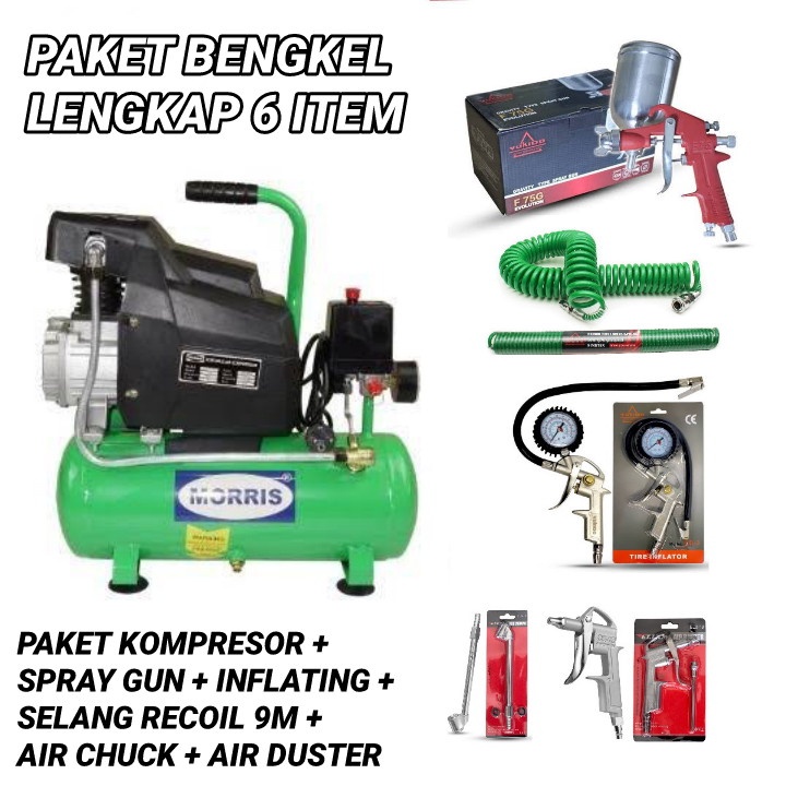 BERGARANSI PAKET LENGKAP MURAH (6 ITEM) KOMPRESOR /SELANG KOMPRESOR/ SPRAY GUN Mesin Kompresor Listr