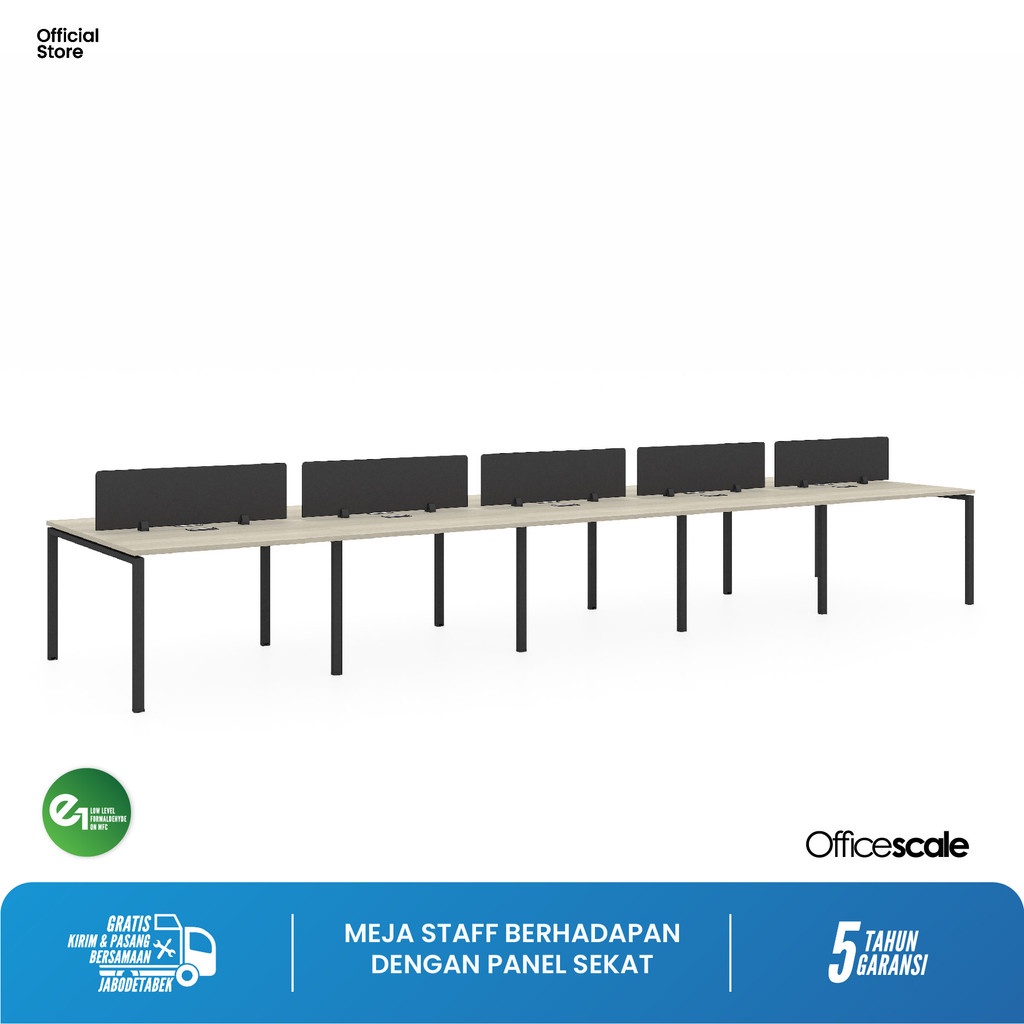 Meja Kerja Kantor Berhadapan 10 Orang + Panel Sekat