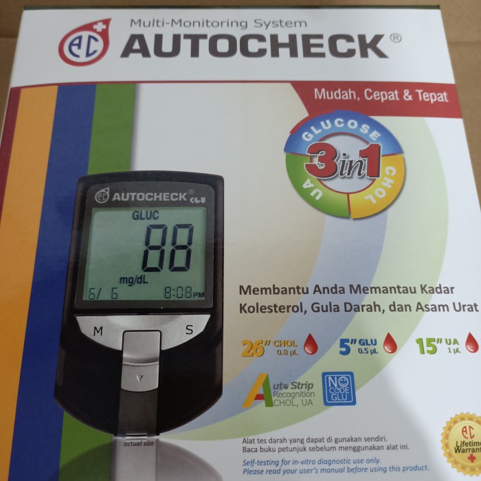 alat tes gula darah/kolesterol/asam urat autocheck 3 in 1