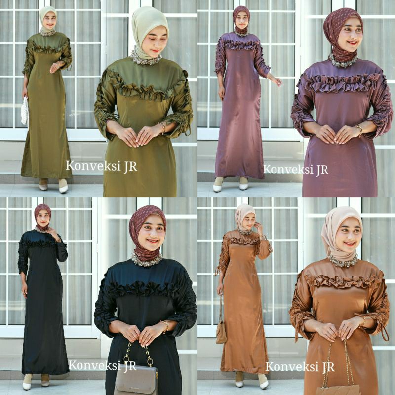 Merlyn Gaun Pesta Elegan Bahan Satin Silk Dress Kondangan Premium - - Dress wanita- Dress kondangan 
