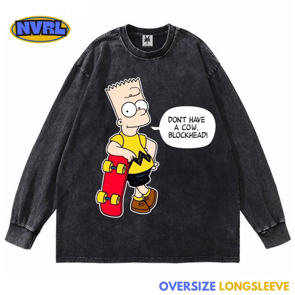 Kaos oversize longsleeve simpsons blockhead washed washing vintage tee