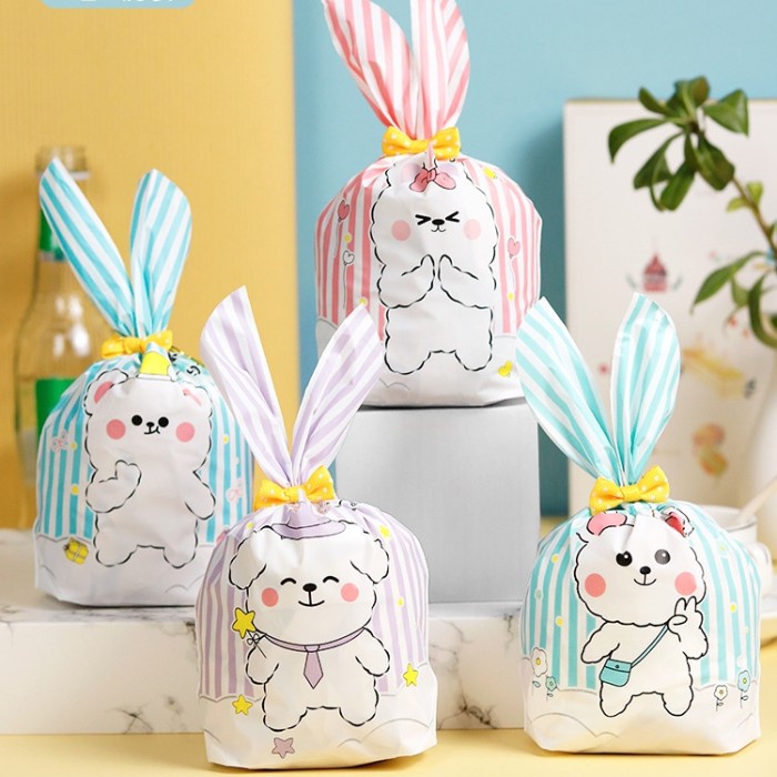 

bunny ear plastic goodie bag 13x23cm / kantong bungkus cookies permen - 02rainbow bunny