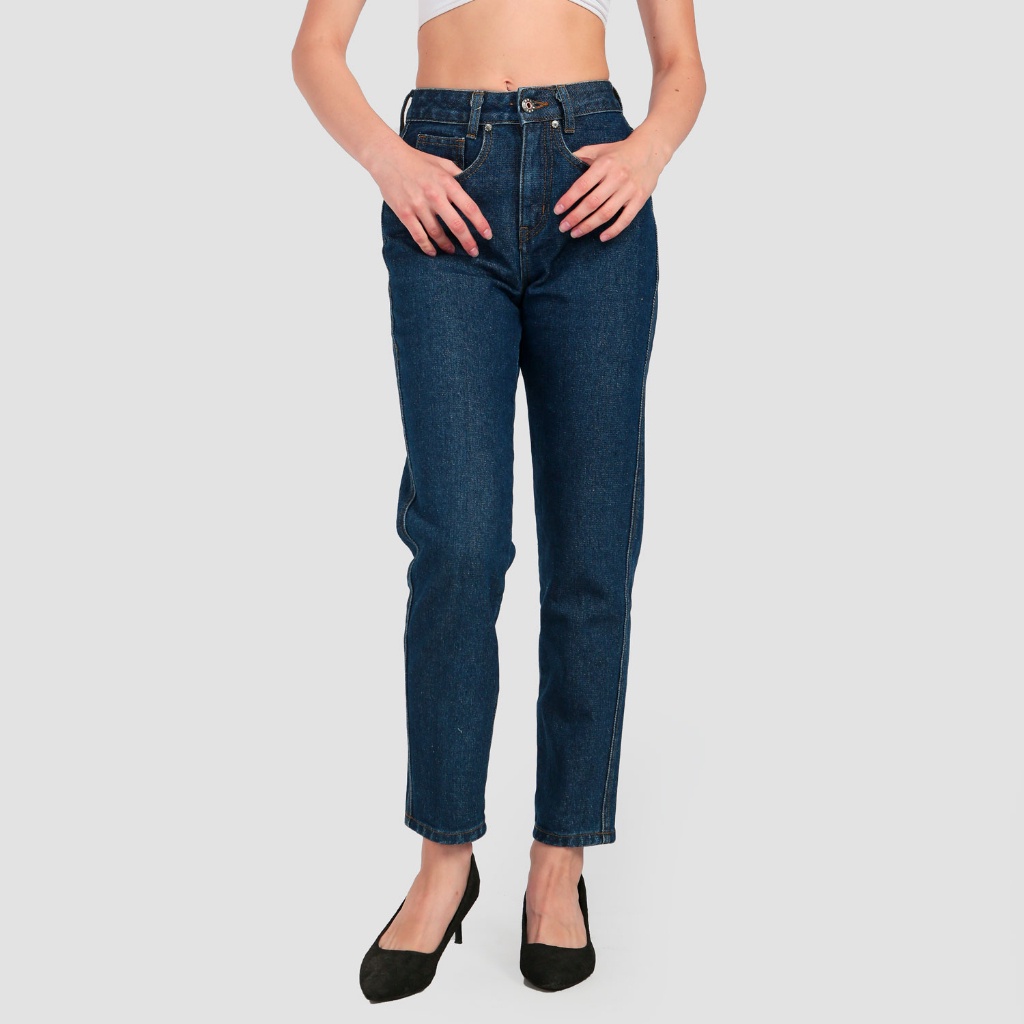 Femei Celana Jeans Low Boyfriend Biru Wanita Jaeju High Waist - B2AI23H003DB